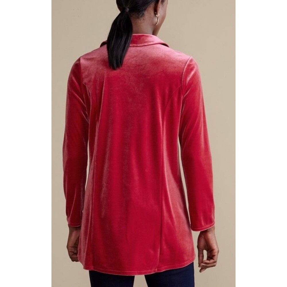 Soft Surroundings Enchanted Velvet Button-up Shirt M Collared Neckline Red Soft - Picture 3 of 8